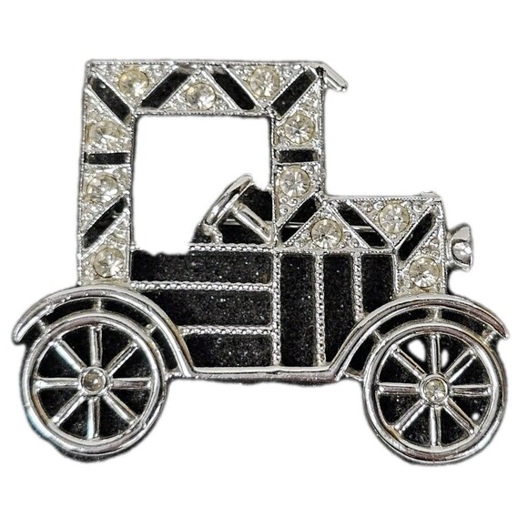 Vintage Emmons Car Brooch SIGNED Silver Tone Classic Model T Auto Rhinestones - Picture 4 of 5
